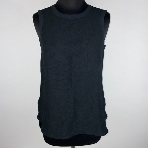 Nic + Zoe XS Black Textured Front Partial Back Zip Tank Top Hi-Lo Slit Sides - Picture 2 of 12